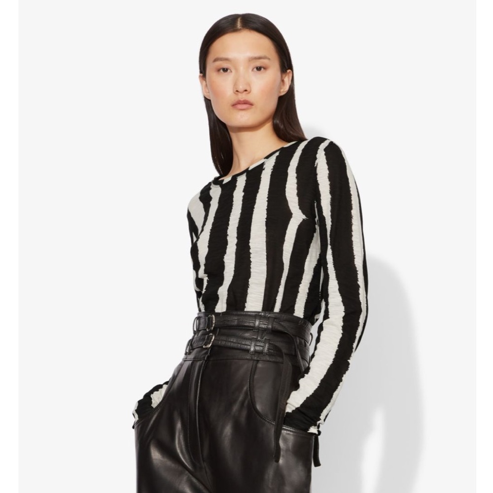 Proenza Schouler Zebra Stripe Print Long Sleeve T-Shirt Cotton Small